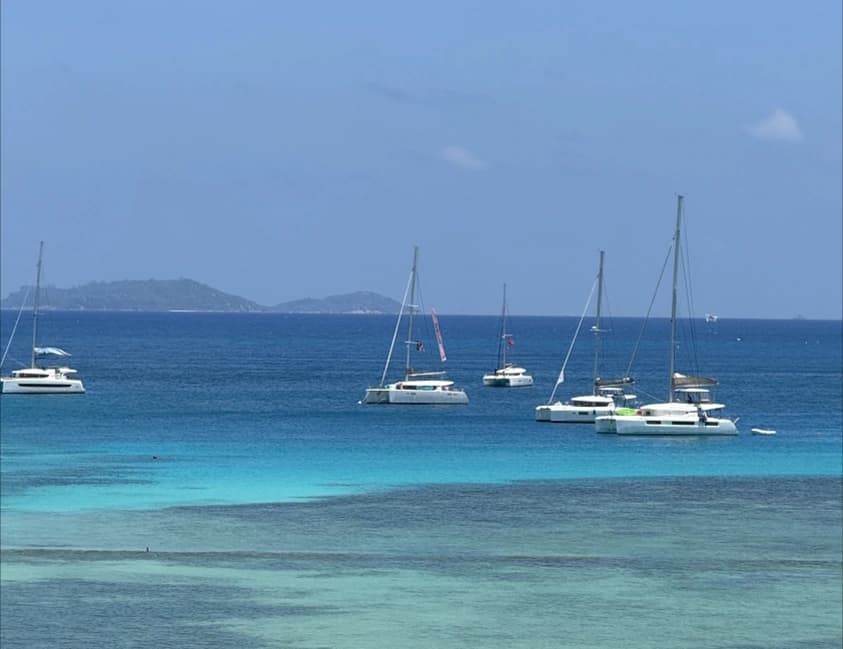 Sailing boats anchored in clear turquoise water